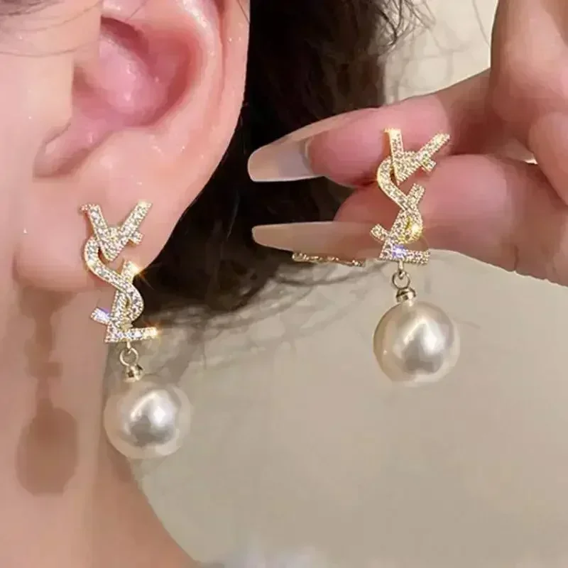 New Fashion Micro-encrusted Zirconia Silver Needle Elegant Pearl Bowknot Jewelry Stud Drop Earrings Pearl Earrings