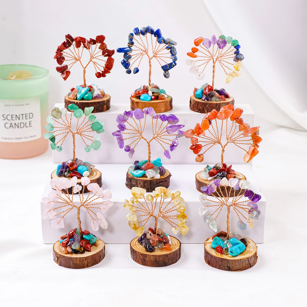 1pc natürlichen Edelstein Kristall Chakela Glücks baum mit Holz basis Home Office Schreibtisch Wohnzimmer Kristall Dekor Mini Größe Home Decora – Detail 5