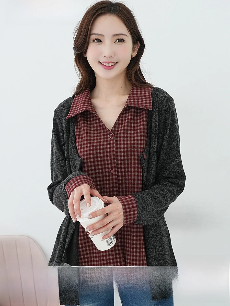 

Aiqige 2026 Зимний вязаный свитер в клетку с воротником-стойкой, повседневный, свободного кроя, мягкий, теплый, женская модная верхняя одежда/пальто