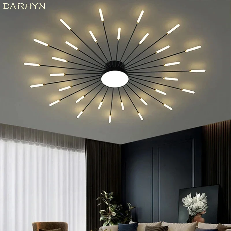 Luz de techo LED moderna, luces de techo de estrella completa de fuegos artificiales doradas, accesorio de decoración para sala de estar, comedor, dormitorio, lámpara led Lustre