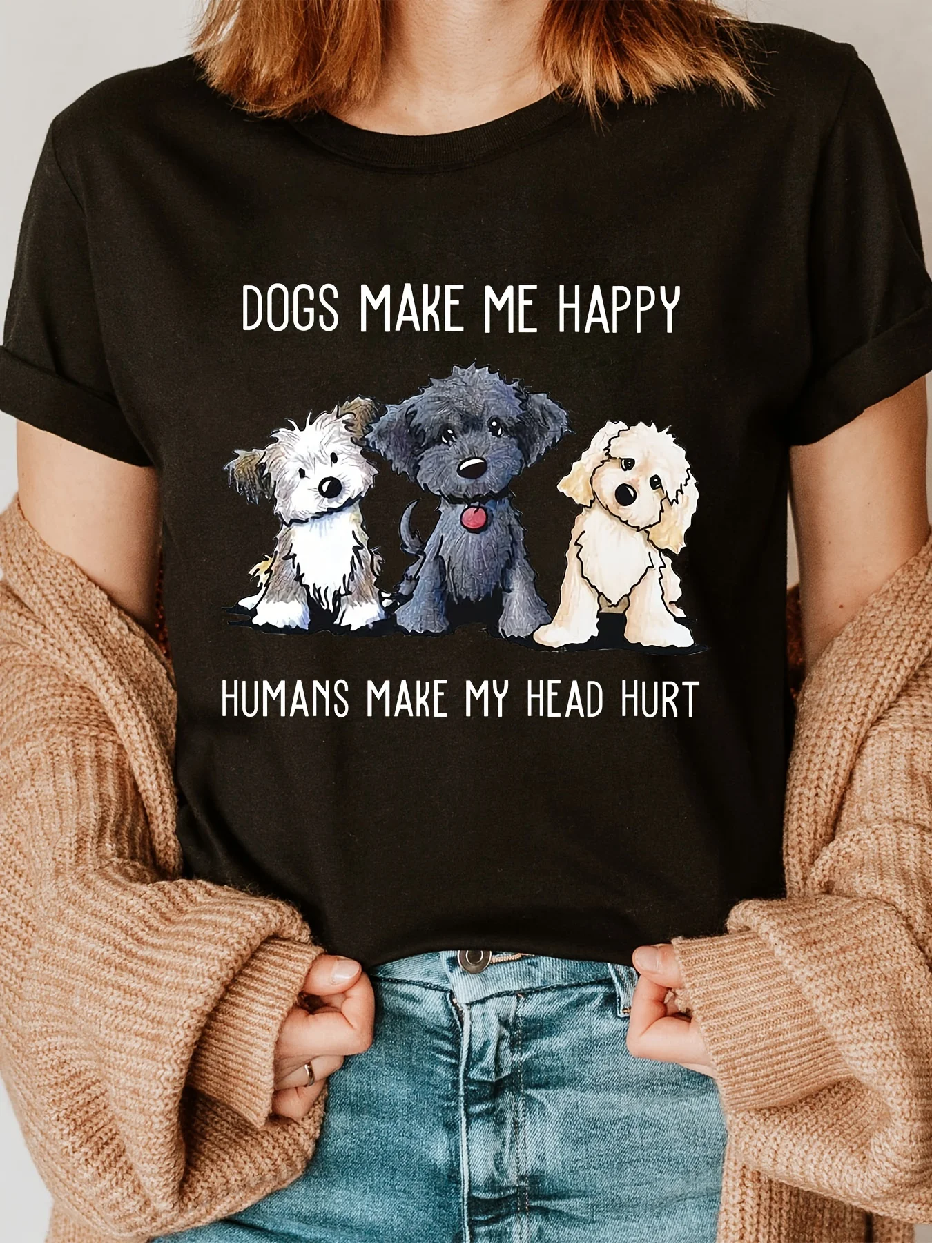 

Three Pugs Fashion Letter Print T-Shirt, Short Sleeve Crew Neck Casual Top for Summer & Spring, Women'S Apparel