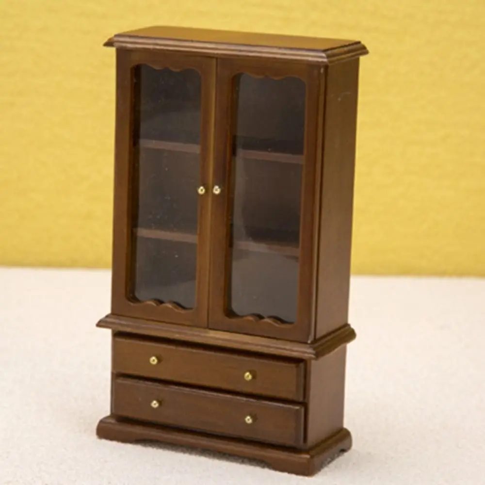 1:12 Miniature Furniture Model Wooden DIY Pretend Play Toy Bookcase Double Door Doll House Accessories Kids