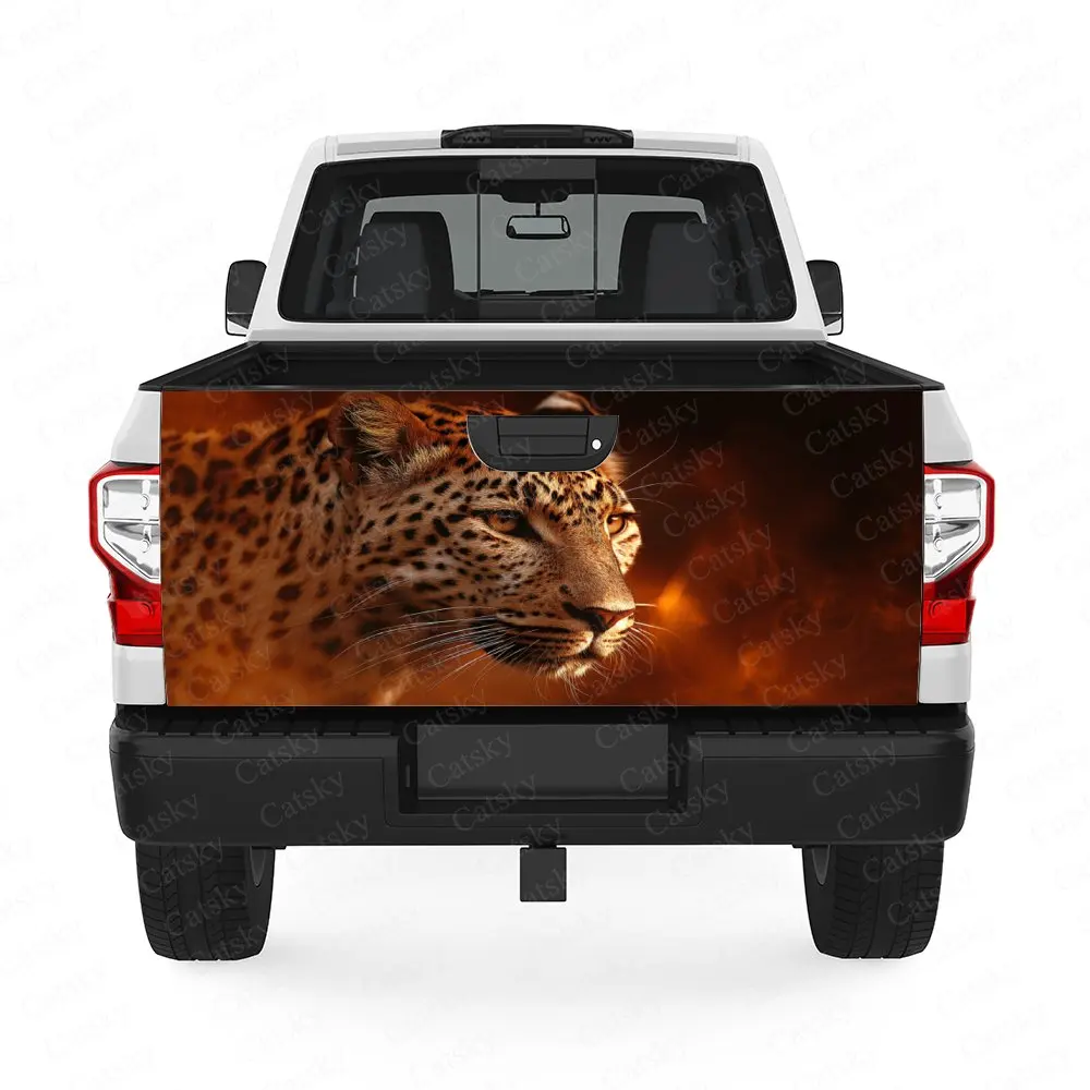 Dynamic Fiery Leopard Gaze Car Pickup Truck Tailgate Sticker, Waterproof Self-Adhesive PVC Graphics Decals Auto Accessories Gift