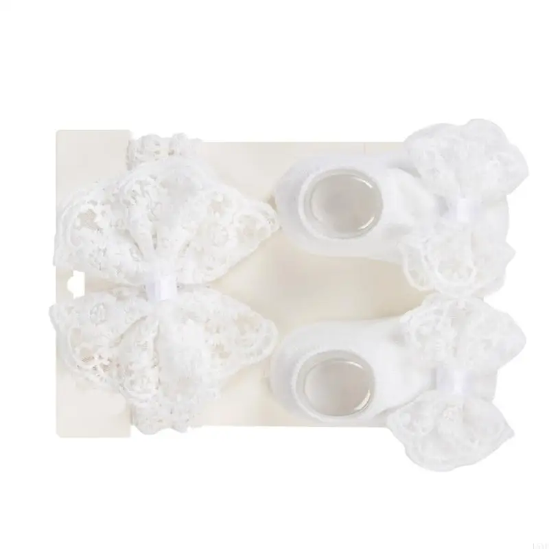 

L5YF 1 Set Baby Headband and Anti Slip Footies Floor Socks with Bowknot Detail for 0 to 12 Month Olds Lovely Design