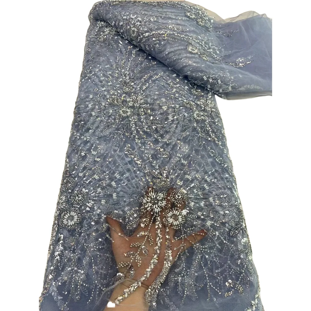 

African Lace Fabric ZH-1406485 Sequins Beads Embroidery Nigerian Bridal High Quality French Tulle Lace Fabric For Sewing