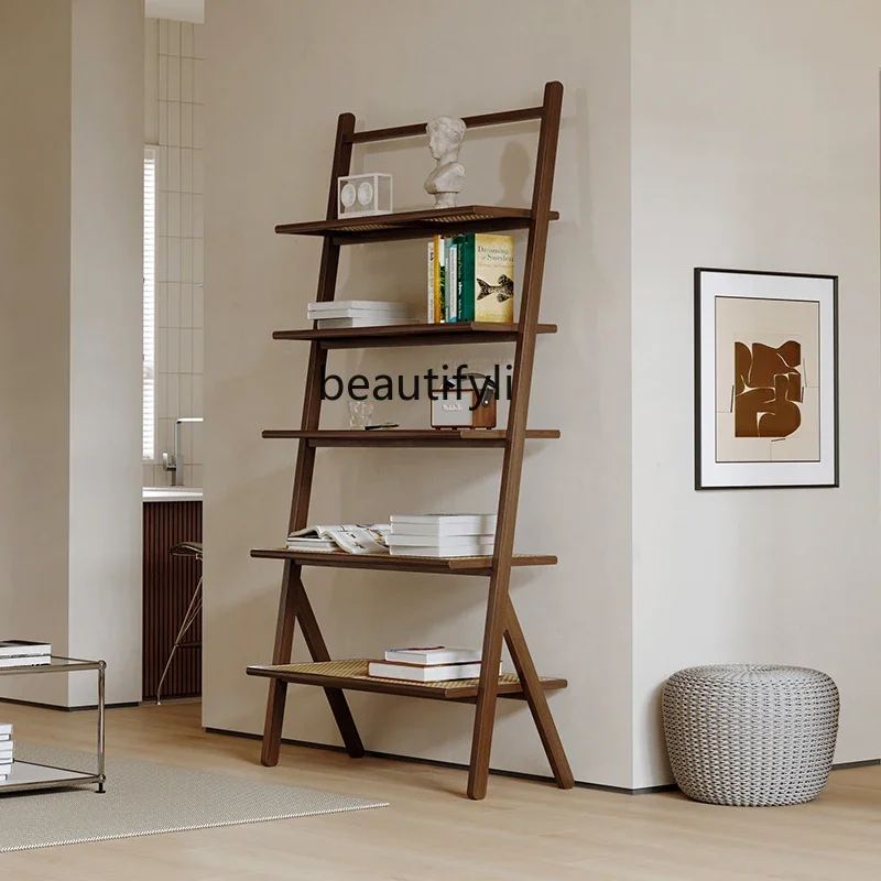 رف كتب من الخشب الصلب من الأرض إلى السقف خزانة تخزين عتيقة من خشب الرماد رف غرفة المعيشة رف الرياح خزانة كتب متعددة الطبقات #2