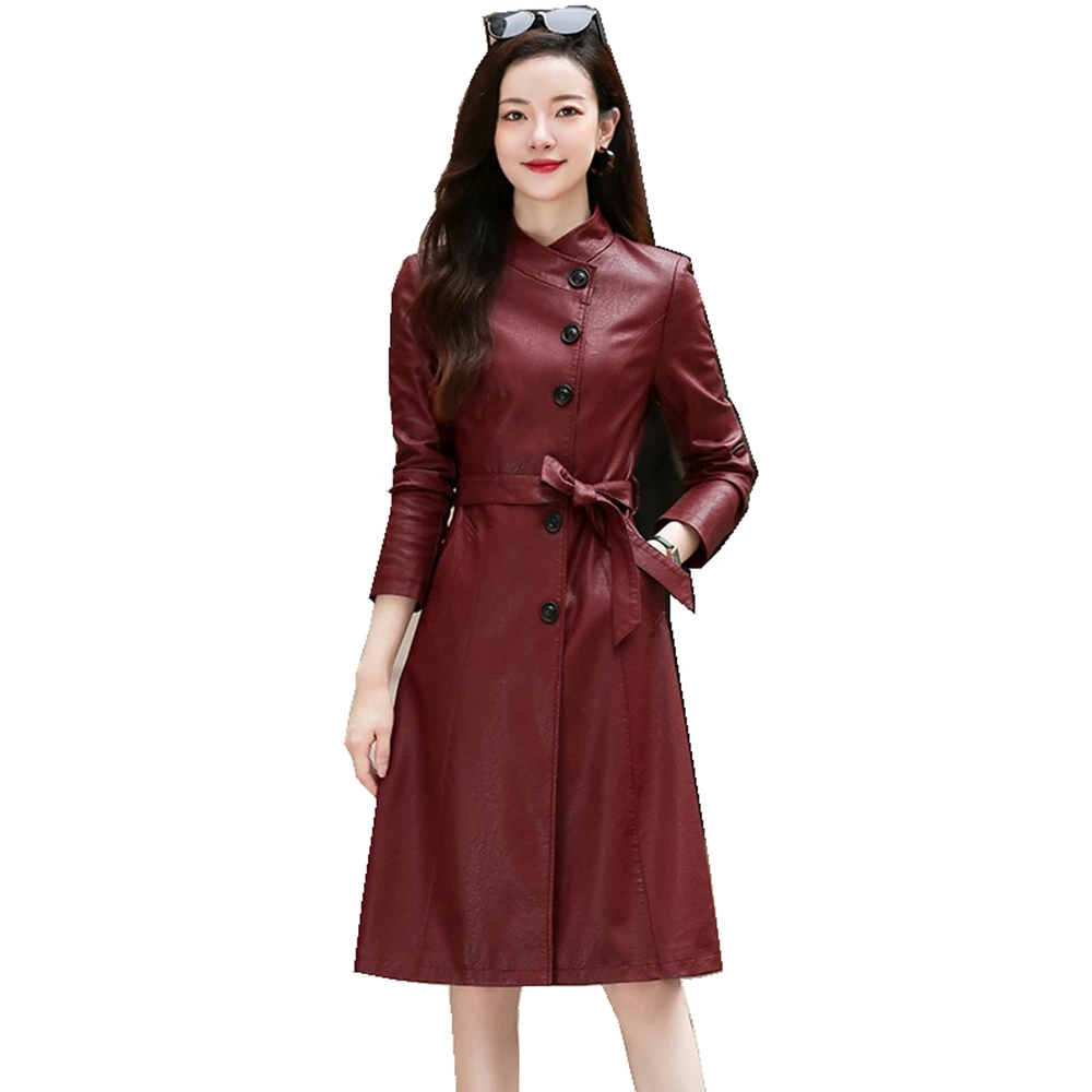 

Lady Spring Autumn Leather Suede Coat Women Long Outerwear Overcoat One Piece Dress LF2334DG