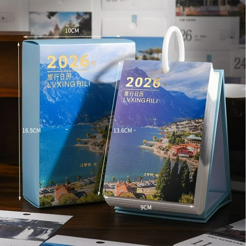

Календарь с пейзажами для путешествий на 2026 год, мировая страница красоты, флип- литературный настольный календарь, новогодний подарок, настольный календарь