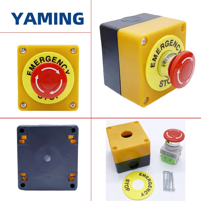 22mm Emergency Stop Push Button Switch 1NO 1NC 10A 660V Waterproof Box Explosion-proof Anti-corrosi Manual Control