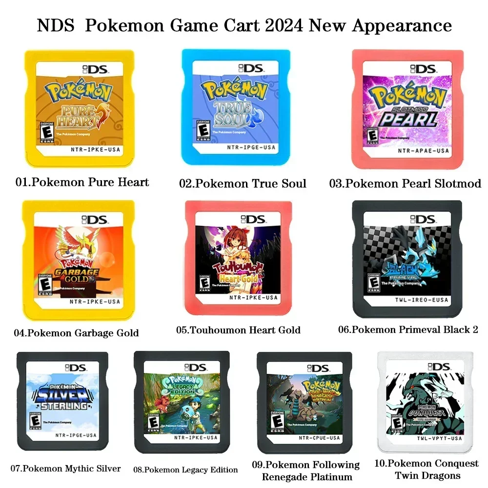 Cartão de jogo NDS Série Pokémon Pure Heart Primeval Black 2 Conquest Twin Dragons True Soul Versão dos EUA (versão de cartão R4)