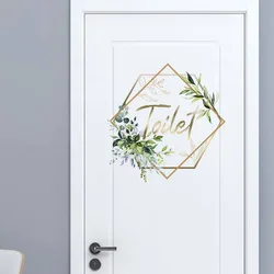 Autocollant mural de fleurs pour toilettes, pour hommes et femmes, pour décoration de salle de bain, en vinyle, pour la maison, affiche étanche, pour porte, signe de toilette