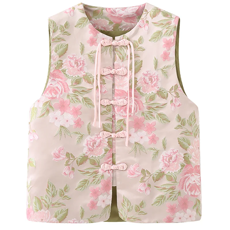 Easten Elegant Women Casual Coat Sleeveless Embroidery Jacket Round Collar Chinese New Clothes Vintage Button Blouse Shirts