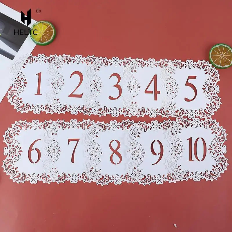 10 pçs/set números de mesa 1-10 11-20 mini papel pérola corte a laser número de mesa cartões para casamentos festa banquete número de mesa de casamento