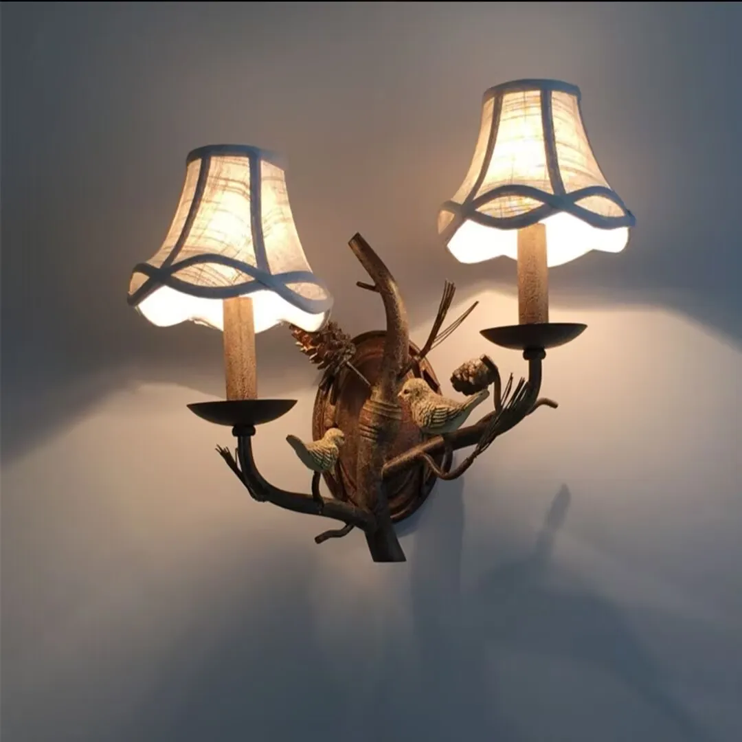 Pinecone Bird Wall Lamp, American style Wall Lamp, Country Vanity Lamp, Retro European Corridor Decoration Lamp