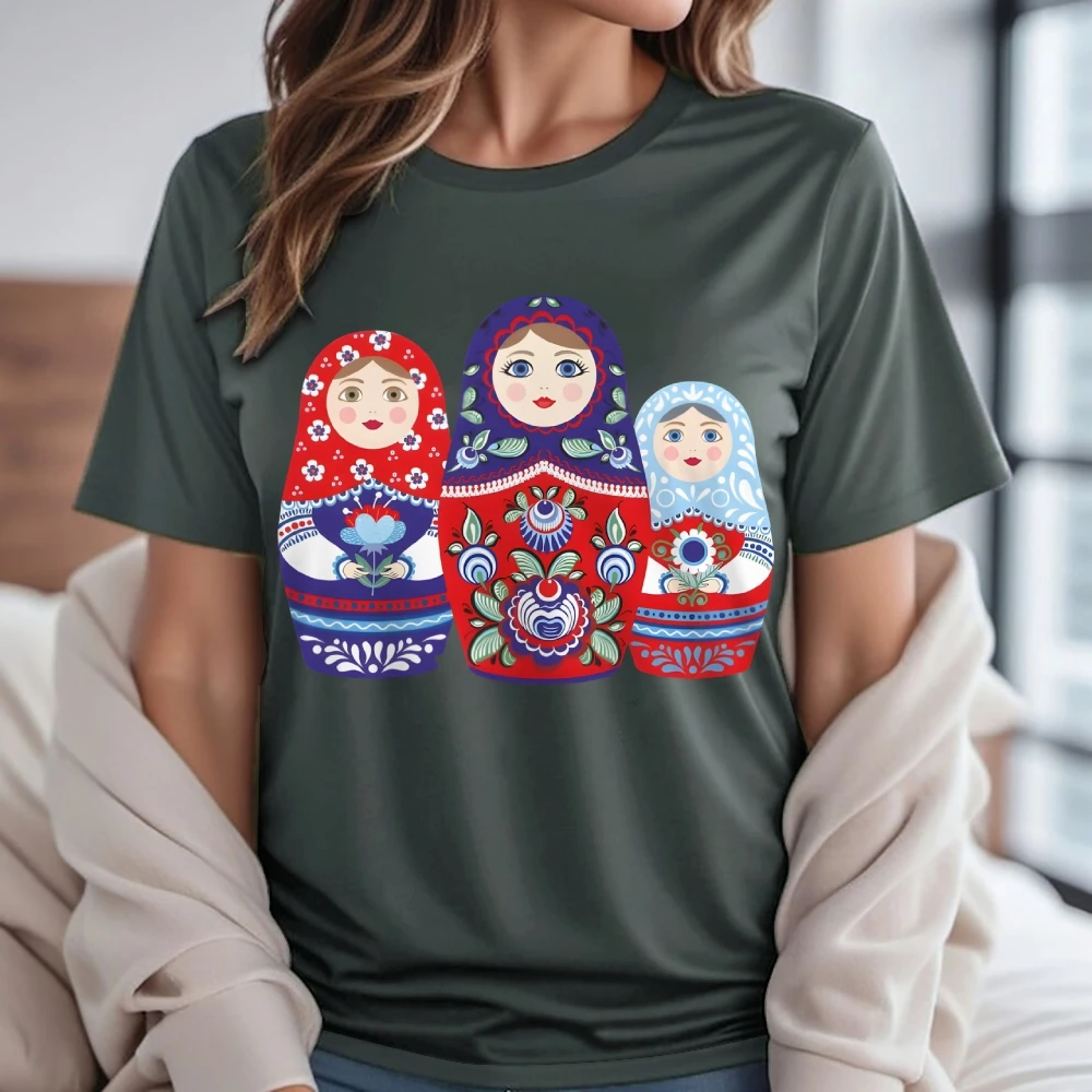 

Y2K Graphic T-shirt Matryoshka Trio T-shirt Premium Cotton High Quality Oversize Colorful T-shirt Colorful Print Art Y2K Style