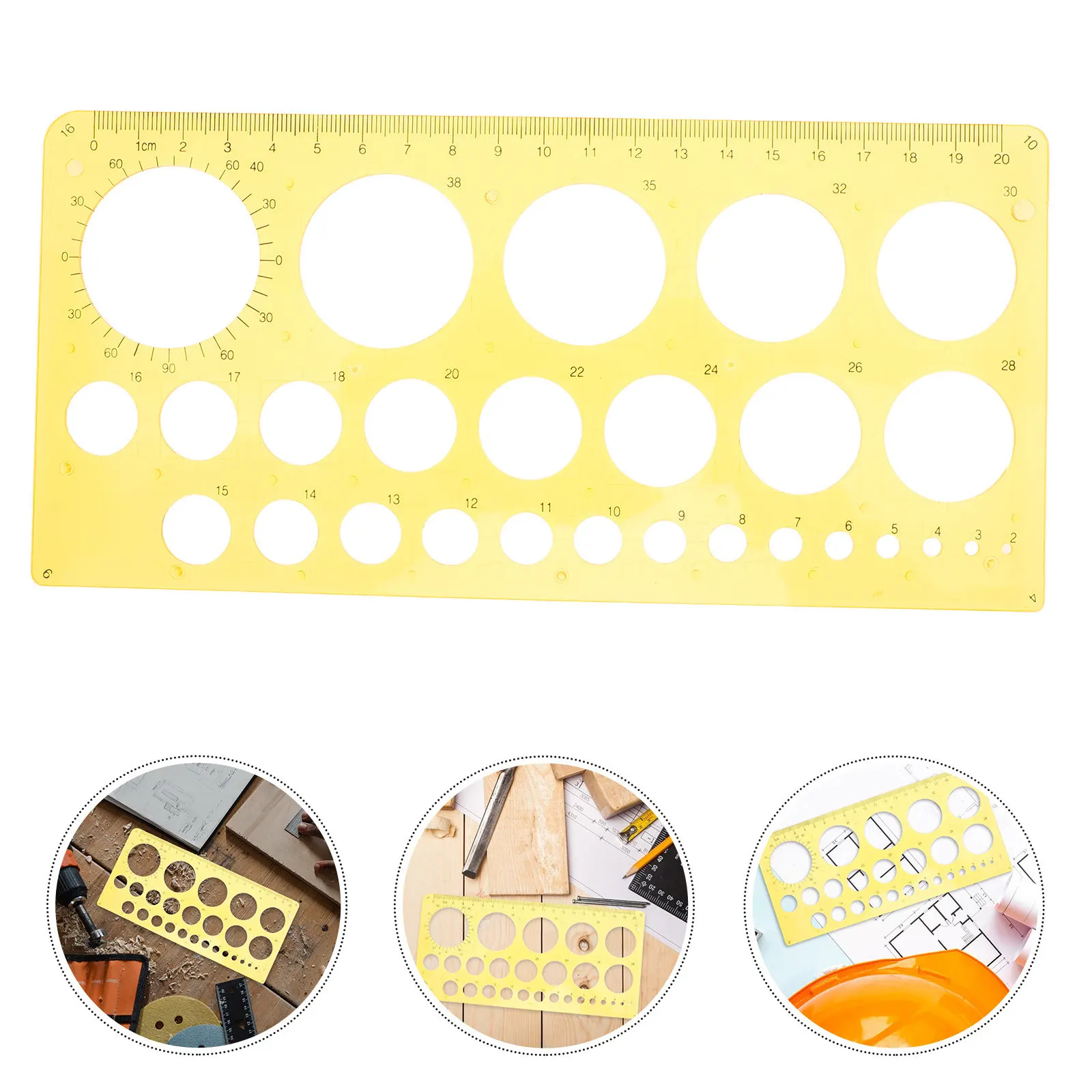 

Yellow Plastic Circle Stencil Template Multi-Function Circle Drawing Ruler Accurate Drafting Tool for Architectural Electrical