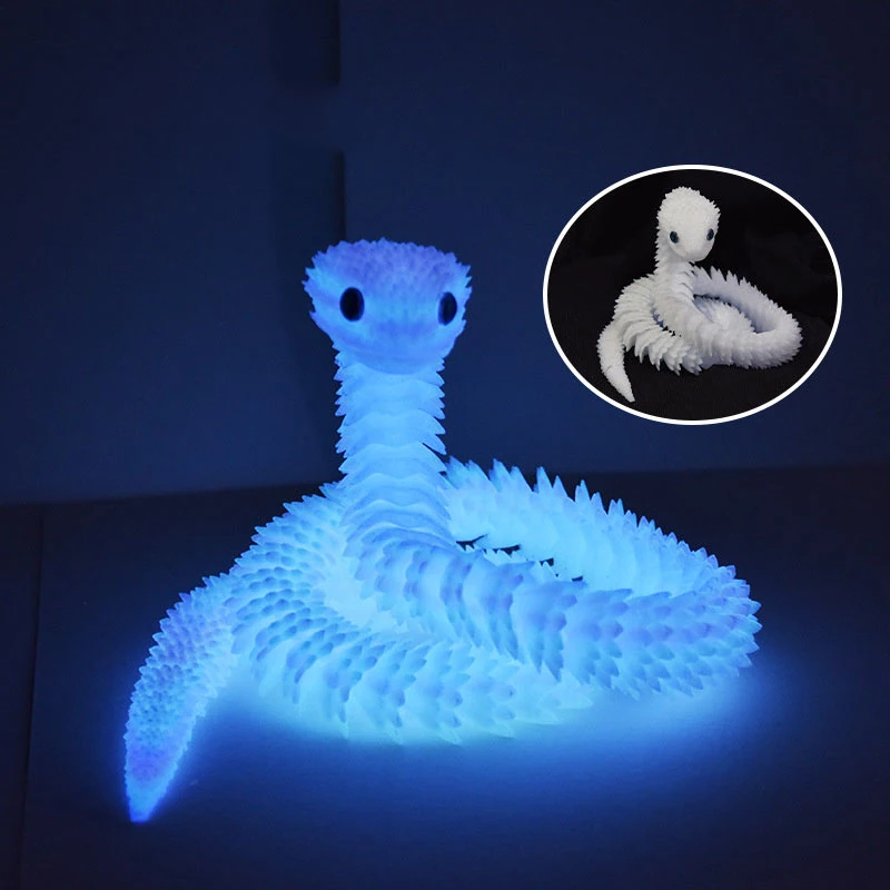 3D Printed Luminous Snake Figurine Movable Joints Snake Figure Articulated Animal Model Toy Home Office Bookshelf Desktop Decor