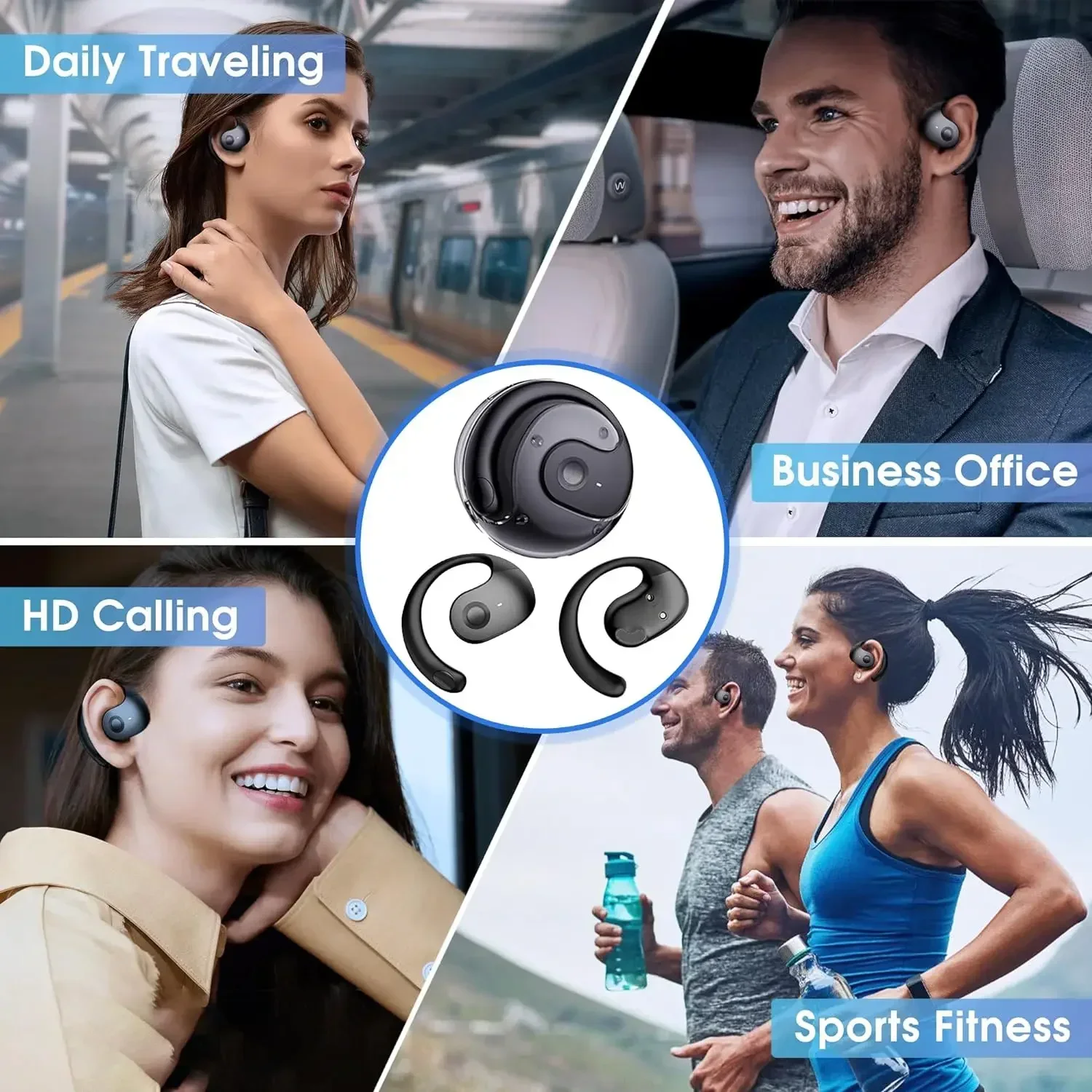 Cuffie Wireless OWS cuffie Bluetooth con microfoni auricolari audio Stereo HiFi auricolari sportivi Smart Touch impermeabili per telefono