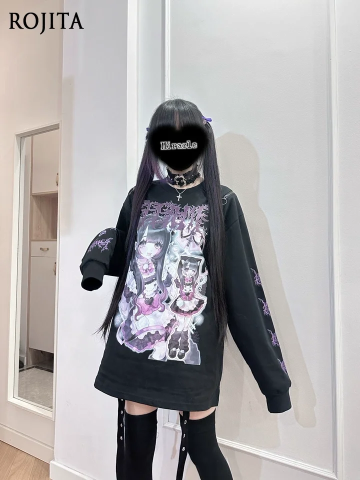 

Original Design Dark Heart Print Long-sleeve T-shirt for Wome 2026 Spring New Loose-fitting Top Subculture Aesthetic Clothes