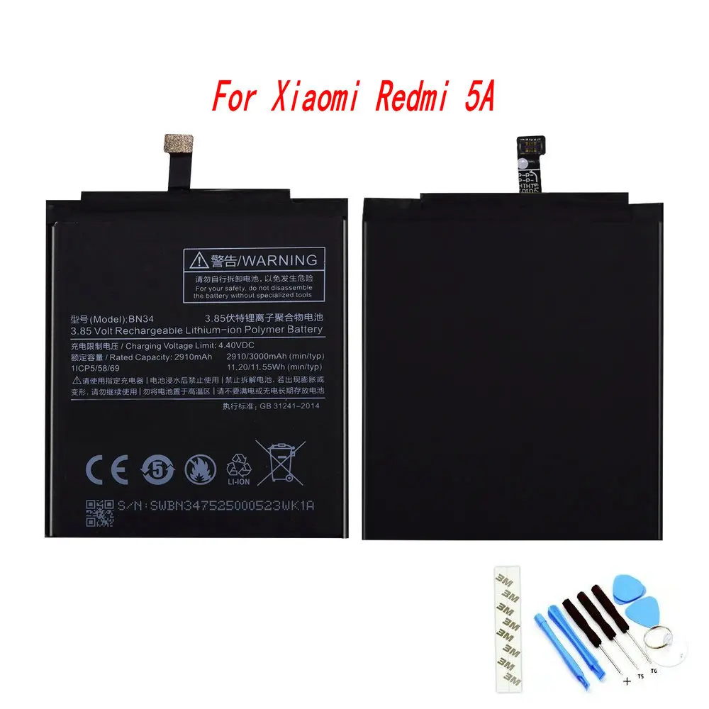 

Original BN34 2910mAh Battery For Xiaomi Redmi 5A 5.0" Mobile Phone