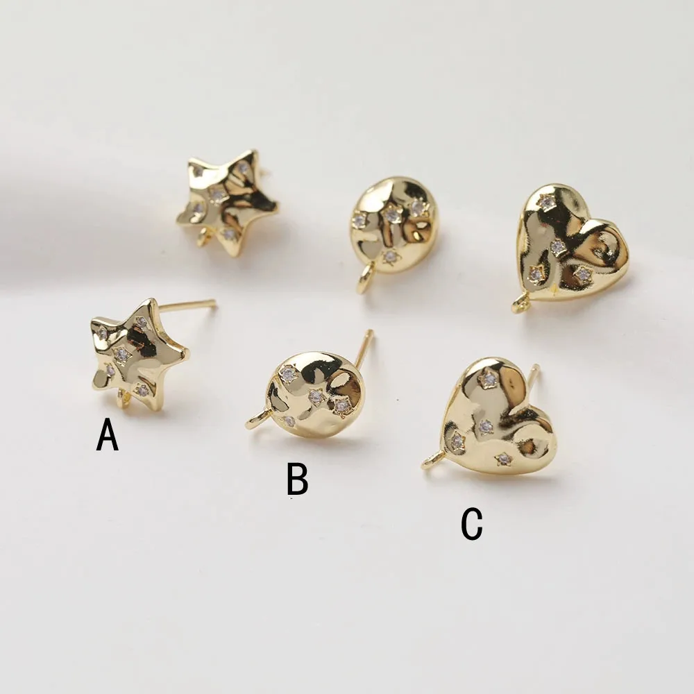 4PCS Dainty Heart Ear Studs Star Earrings for Jewelry Findings Components DIY Hand Made Brass 14k Gold Plated Accessories