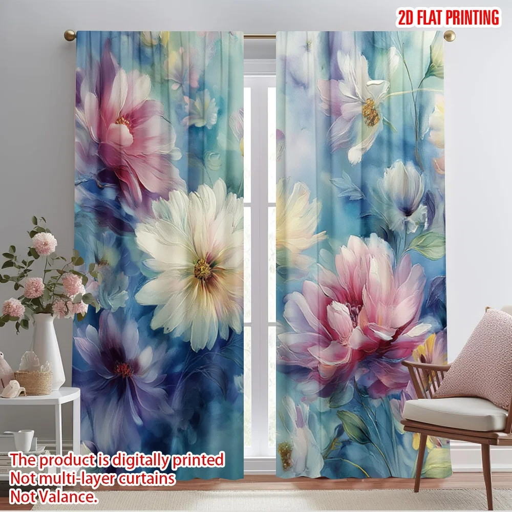 

2pcs 2D flat printing Window Drapes Floral Dreamscape(1) Polyester Fabric Without Electricity Festive Holiday for Home & Party