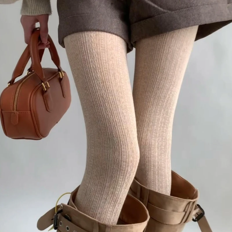 

Oatmeal Knitted Leggings Fashion Slim Autumn and Winter Wool Women's Pants Solid Color Warm Sexy High Waisted Leggings for Women