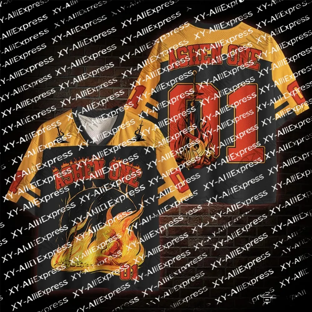 Men Vintage Flame Art Printed Mesh Jersey, Retro Fire Number Design, Breathable Mesh Jersey Urban Street Style & Night Gathering