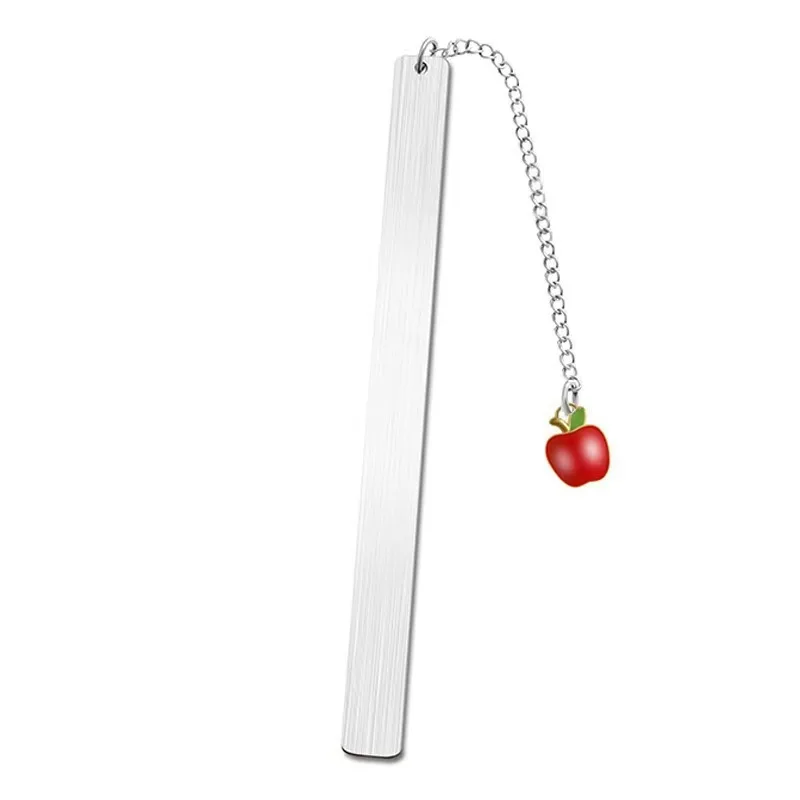 Simple Stainless Steel Pendant Bookmark Apple Bee Leaf Love Book Library Reading Book Label Student Stationery Reward Gift