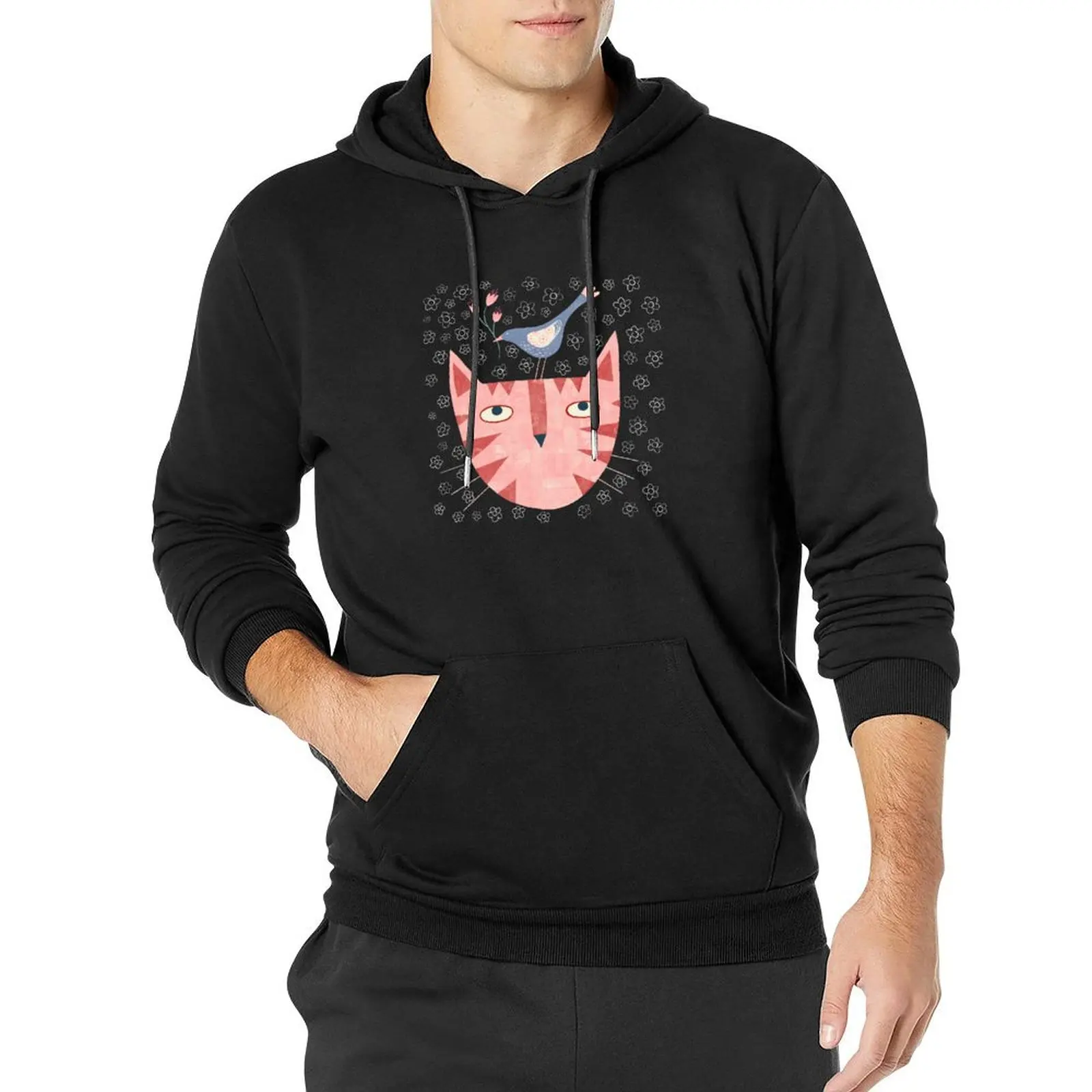 

Cat, Bird and Flower Pullover Hoodie men clothes autumn graphic t shirts men pullover