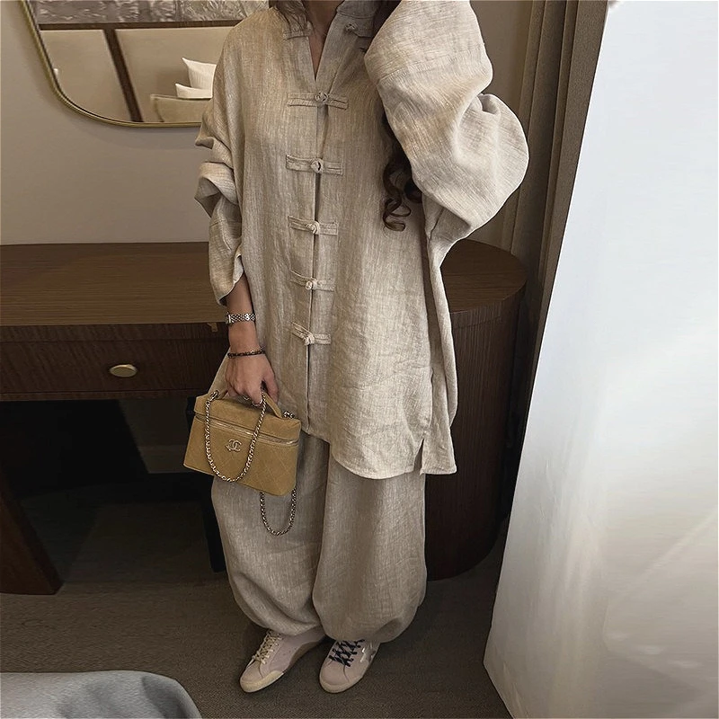 

Women Pant Set Two Piece Sets Stand Collar Full Sleeve Tops Wide Leg Long Pants Elastic Waist Y2k Streetwear Casual Loose 2026