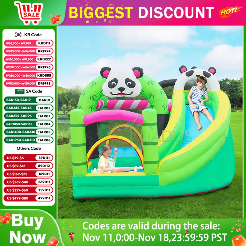 Inflatable Castle with Wave Pool Courtyard Air Bounce House with Blower Bouncy Castle Children's Gifts Outdoor Party Game House