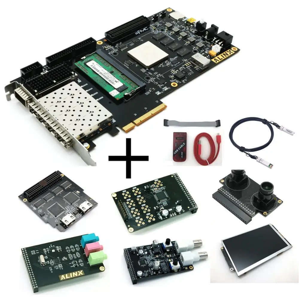 

XILINX XC7K325 FPGA Development Kit PCIE ALINX Brand (Board + JTAG Loader + FMC HMID Card + DA/AD/Camera/7" LCD/ SFP Modules)