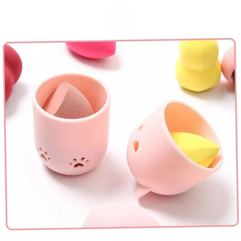 Cute Silicone Makeup Sponge Holder Cat Shaped Sponge Rack Powder Puff Case Cosmetic Blender Sponge Box Makeup Egg Drying Case