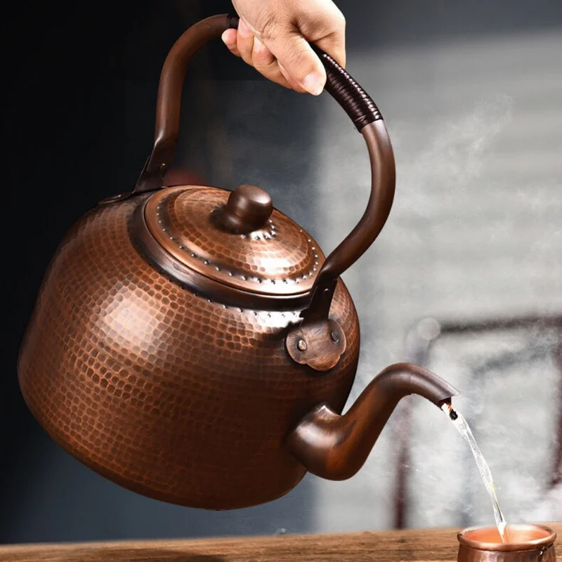 

3L Pure Red Copper Boiling Kettle Handmade Vintage Copper Pot Home Teapot For Gas/Induction Cooker Tea Infuser Health Tea Kettle