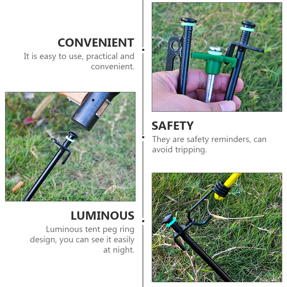 

200Pcs Camping Tent Stake Ring Glow-in-The-Dark Peg Loop for Night Visibility Outdoor Adventure Safety Accessory Bright Warning