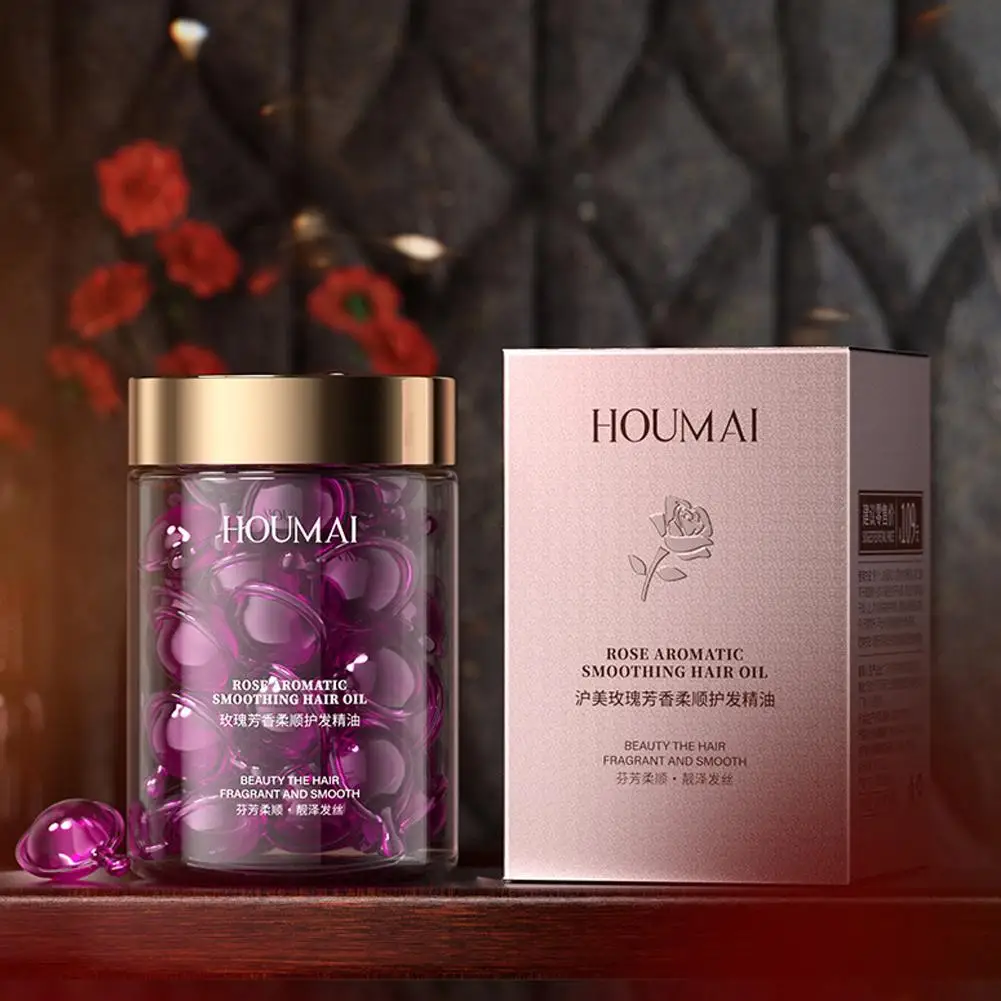 30 kapsułek olejku do włosów o zapachu róży, lekki i niezobowiązujący, poprawiający suchość i rozdwojone końcówki, olejek do codziennej pielęgnacji włosów dla kobiet.