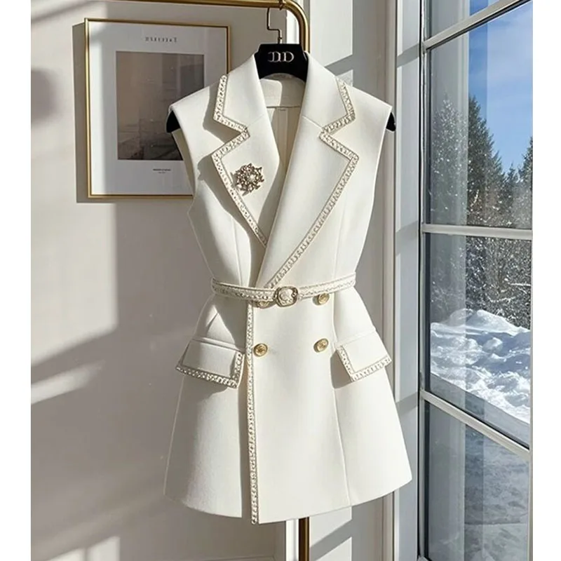 Frauen Neue Frühling Und Herbst Weste frauen Neue Winter Lap Tragen Taille Weiß Anzug Weste V-ausschnitt Bequeme Weste Büro freizeit Mantel