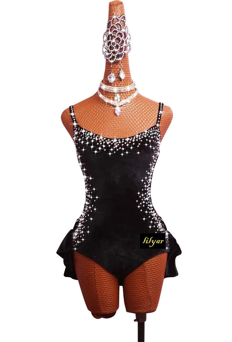 Costume de danse latine, robe de spectacle, combinaison Sasa Dance SALSA, robe de danse noire à cravate Sexy