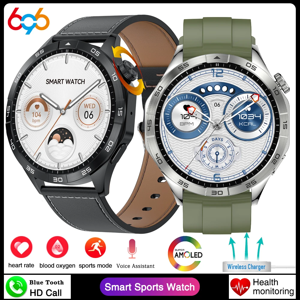 

Men 1.43" AMOLED Screen Blue Tooth Call Smartwatch Sports Fitness Waterproof Heart Rate Blood Oxygen Wireless Charge Smart Watch