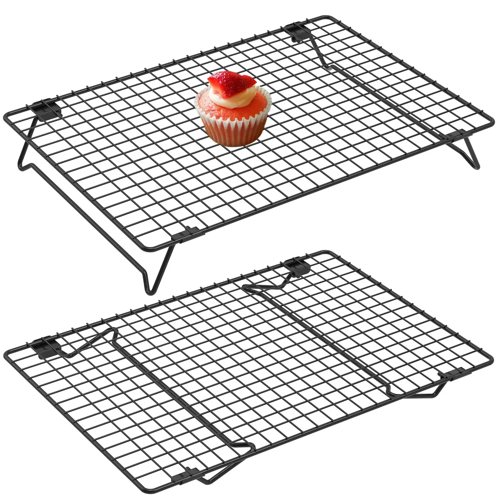 2Pcs Cooling Rack with Collapsible Legs BBQ Bread Cake Cooling Rack Drip Dry Rack Grid Baking Pan Household Kitchen Baking Tools