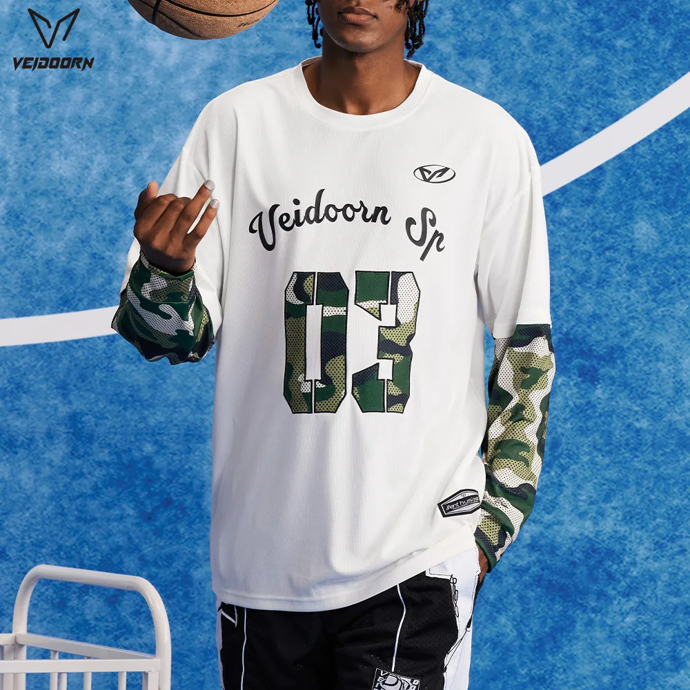 

Autumn Mens Camouflage Pullover T Shirt Long Sleeve Performance Sportswear Tops Splicing Trendy Casual Athletic Tee Streetwear