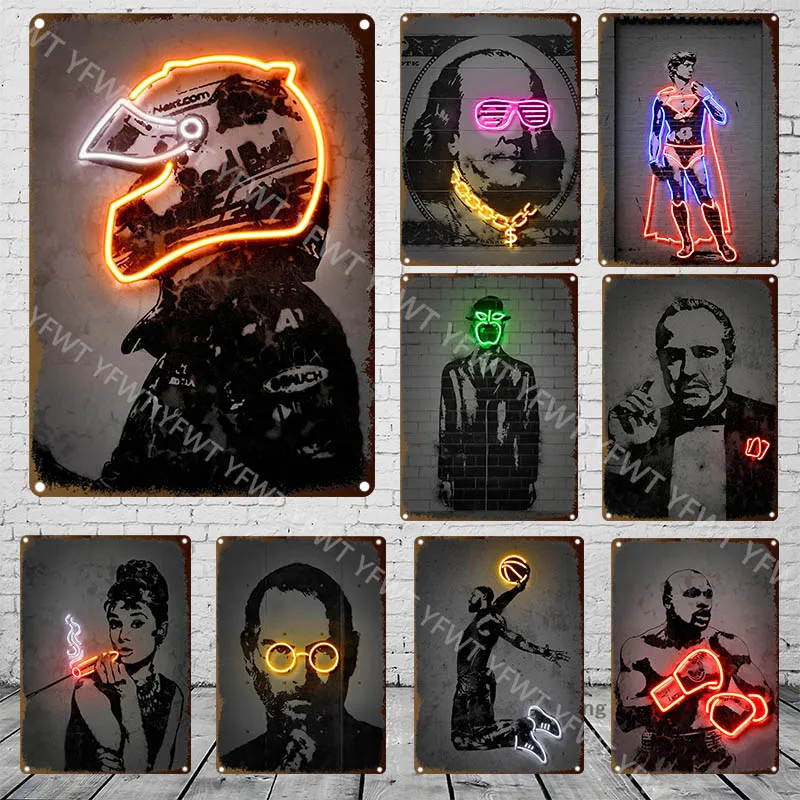 Effetto Neon atleta moto Racer Boxer World Famous Painting Metal Tin Sign Bar caffetteria soggiorno camera da letto decorazione