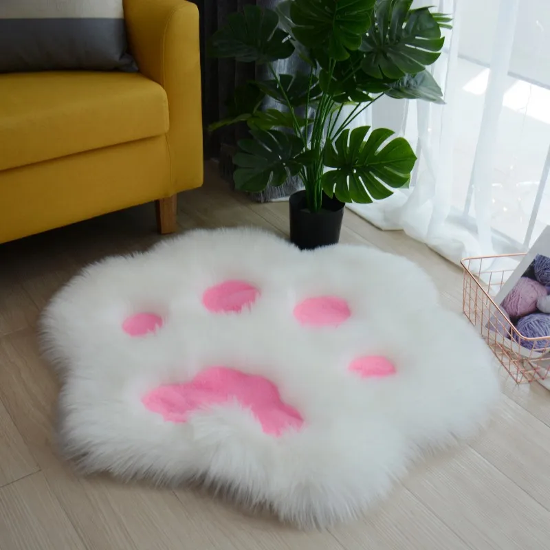 Cute Cat Paw Plush Carpet Living Room Fluffy Bedside Floor Mat Decoration Home Non Slip Door Mat Bathroom Rugs Bedroom Carpets