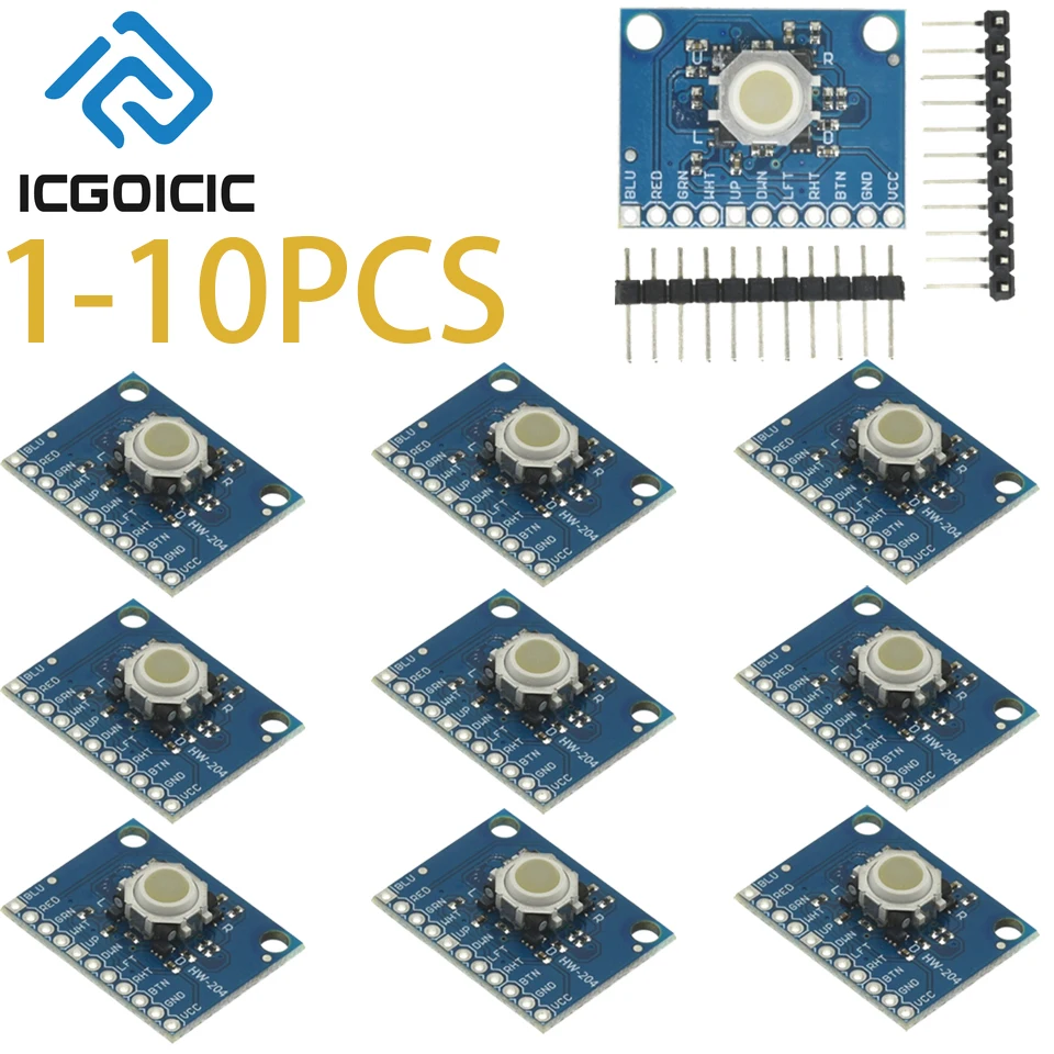 1-10PCS 5-Way Directional Keypad Module – Up/Down/Left/Right/Centre Button, 2.5V–5.25V, with Breakout Board for Arduino