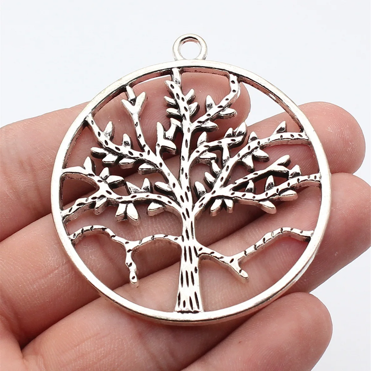 1pcs 61x55mm Antique Silver Color Hollowed-Out Round Tree Pendant Handmade Jewelry Making Accessories