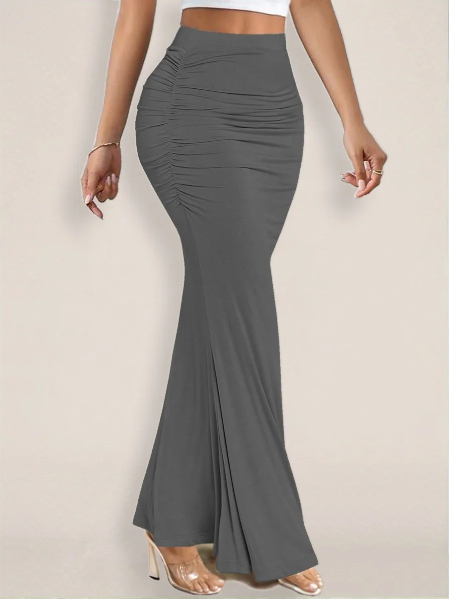 Slim-Fit-Faltenrock mit hoher Taille für Damen, Street Sle, Polyesterstoff, langer, farbiger Wickelrock als trendiges Herbst...