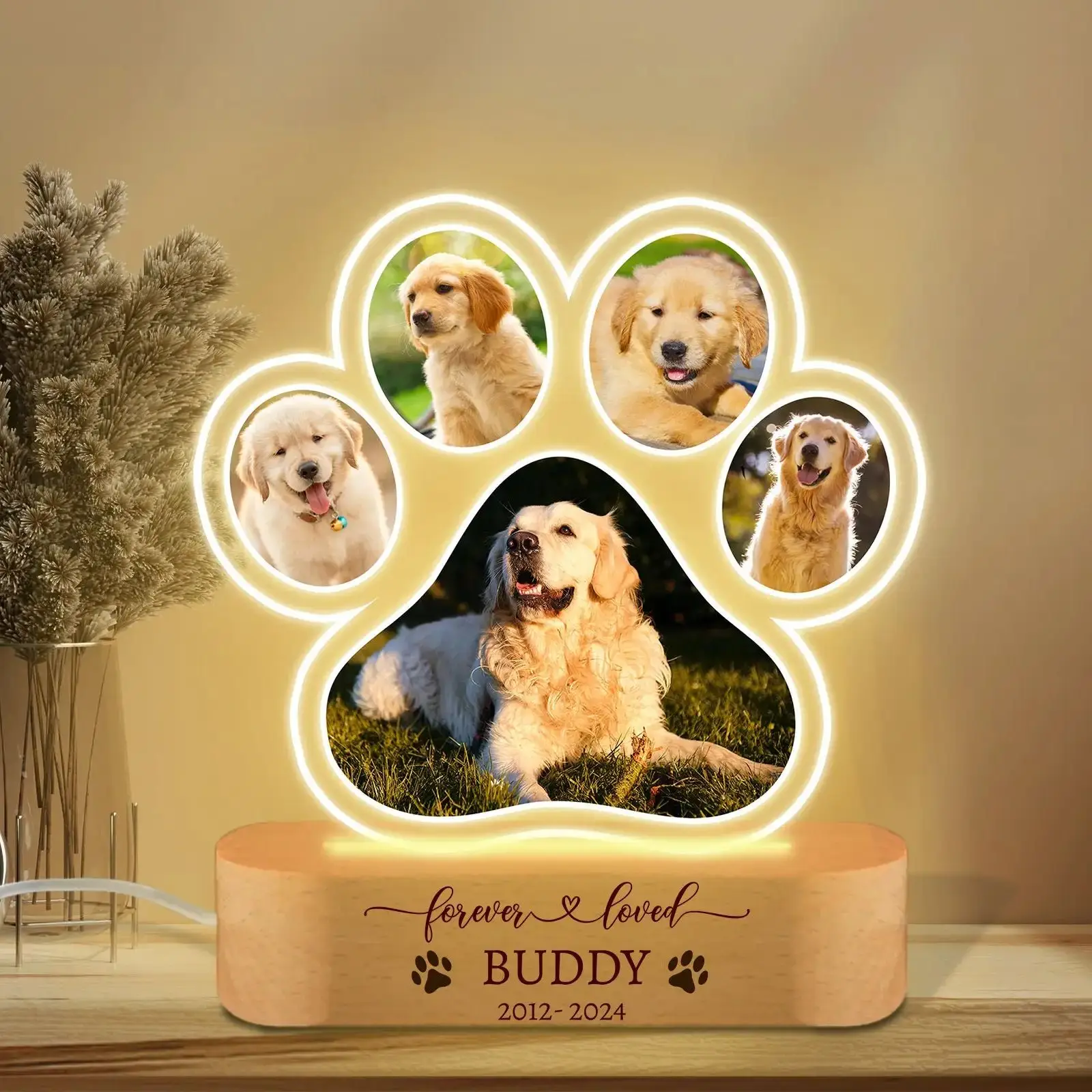 Foto personalizada para cachorro, luz noturna, presente memoral para animais de estimação, placa memorial para animais de estimação, presente personalizado para perda de animais de estimação