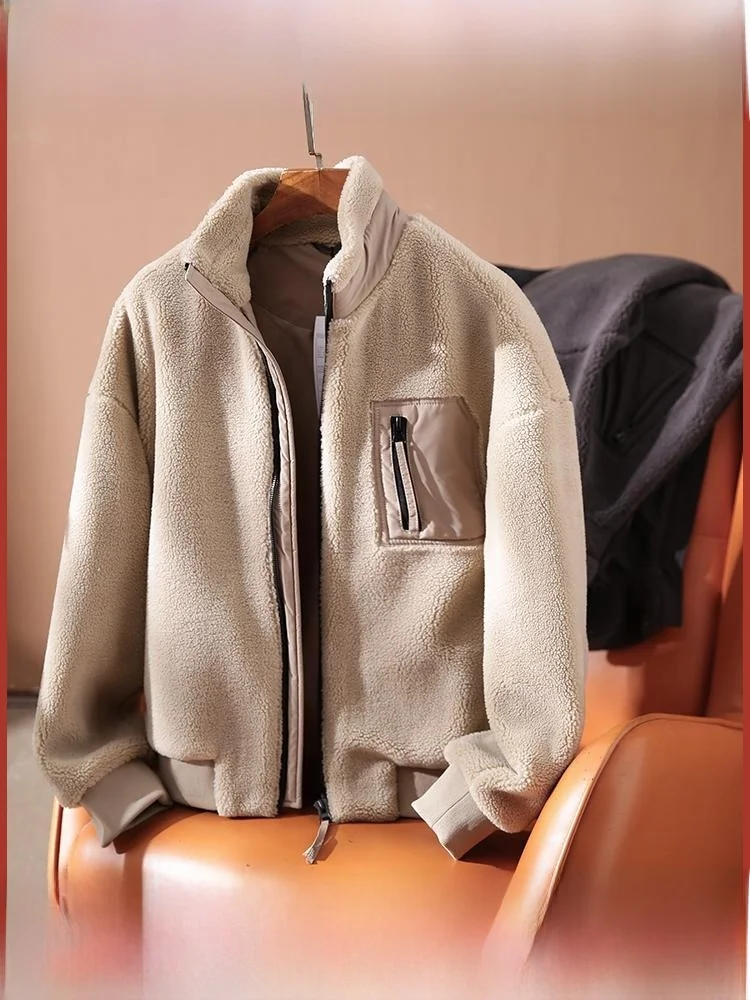 

Thiened Lamb Fur Jaet с воротником-стойкой, мужская осенне-зимняя верхняя одежда для пар, теплое пальто HEAT Energy Fce, молодежное пальто