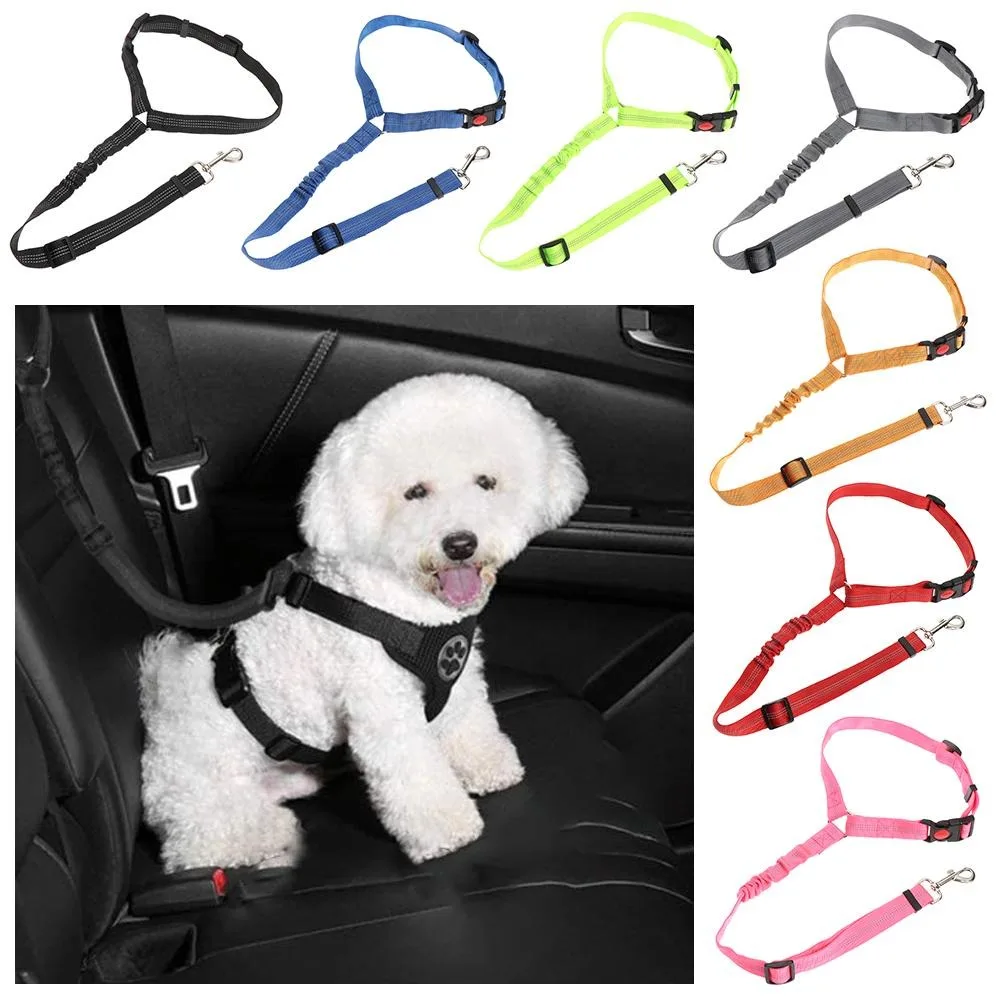 

Adjustable Dog Harness Leash Shockproof Solid Color Pet Car Safety Leash Two-in-one Portable Car Dog Leash